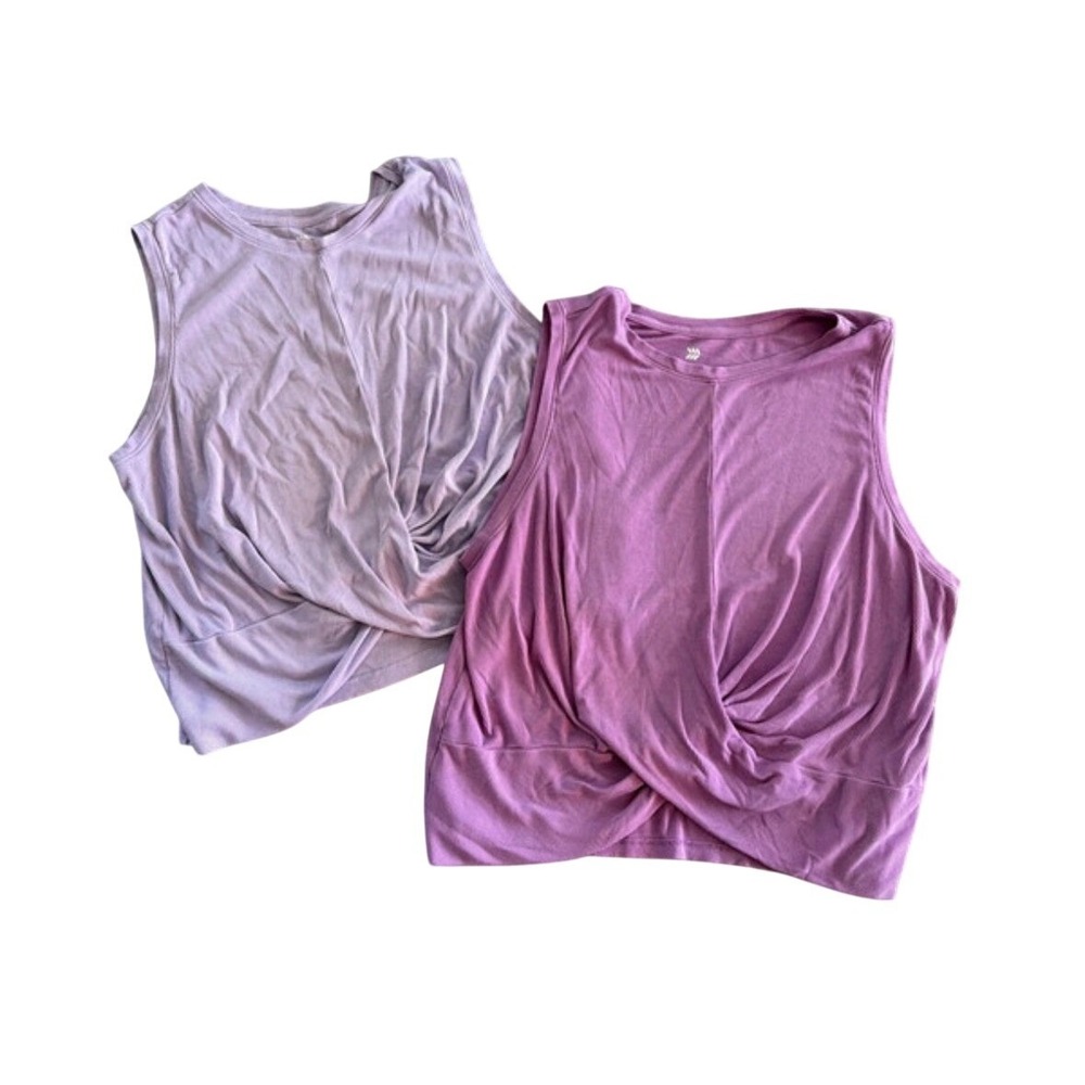 All in Motion Womens XL Lot of 2 Twist Front Ribbed Crop Tank Tops Purple Orchid